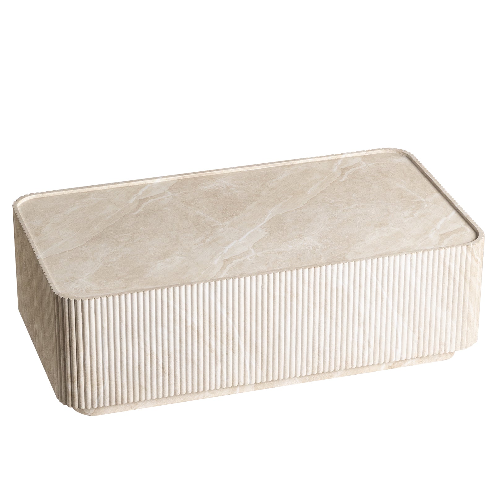 Malta Coffee Table in Fiberstone Fluted Pedestal Design for Indoor and Outdoor