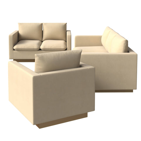 Nervo Velvet 3-Piece Living Room Sofa Set With Gold Frame and Removable Cushions