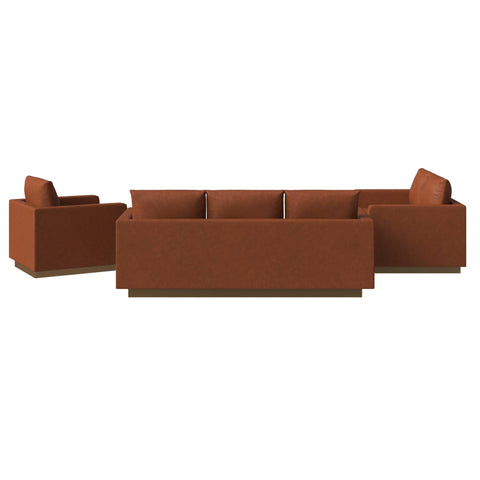 Nervo Leather 3-Piece Living Room Sofa Set With Gold Frame and Removable Cushions