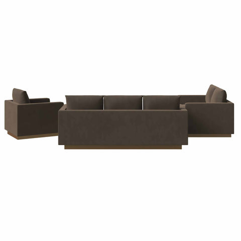 Nervo Velvet 3-Piece Living Room Sofa Set With Gold Frame and Removable Cushions