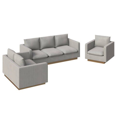 Nervo Velvet 3-Piece Living Room Sofa Set With Gold Frame and Removable Cushions