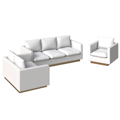 Nervo Leather 3-Piece Living Room Sofa Set With Gold Frame and Removable Cushions