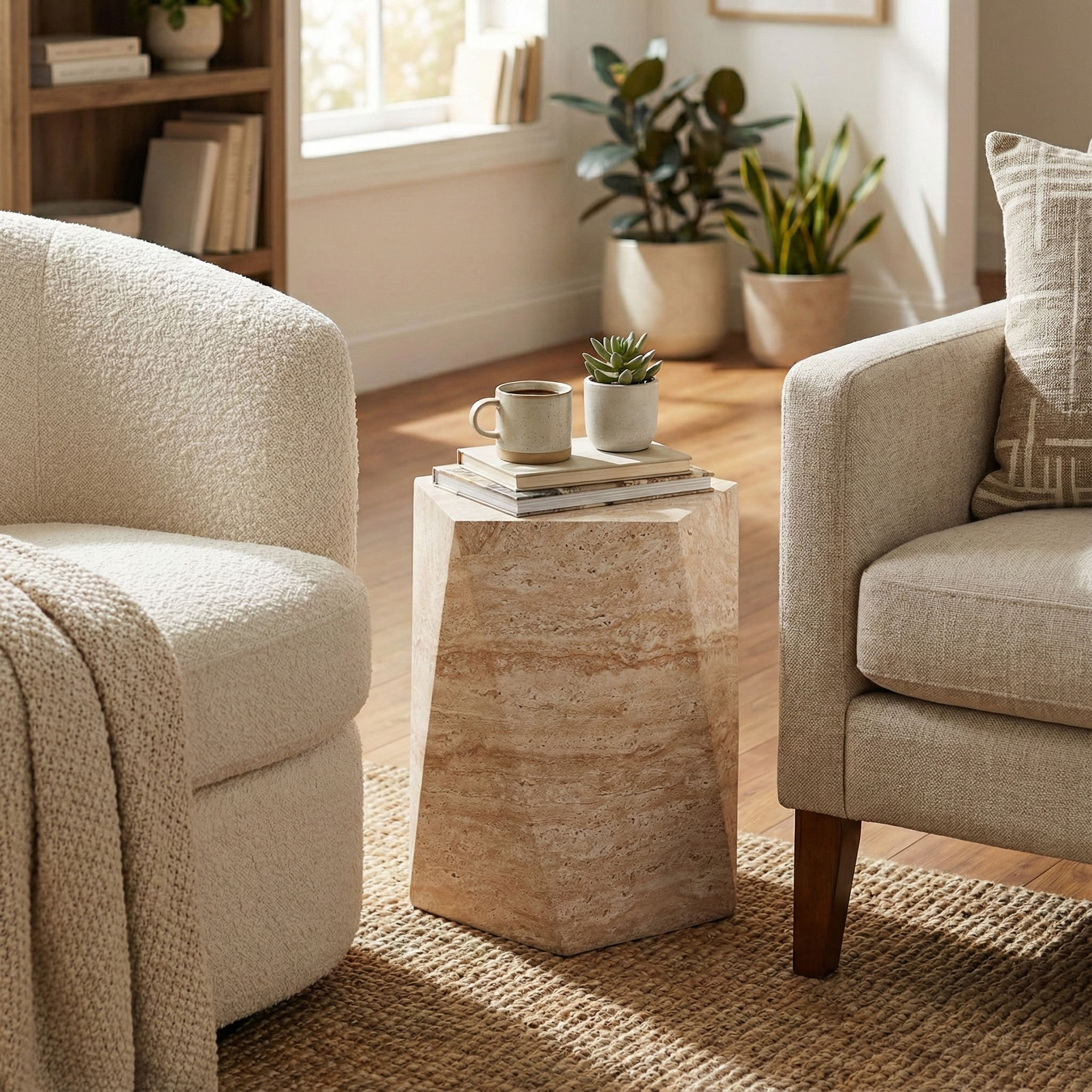 Nexovo Modern Round Fiberstone Side Table – Indoor Outdoor Accent Table