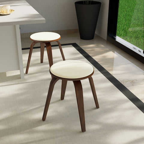 Pelya Mordern Wooden Dining Stool With Walnut Color Frame