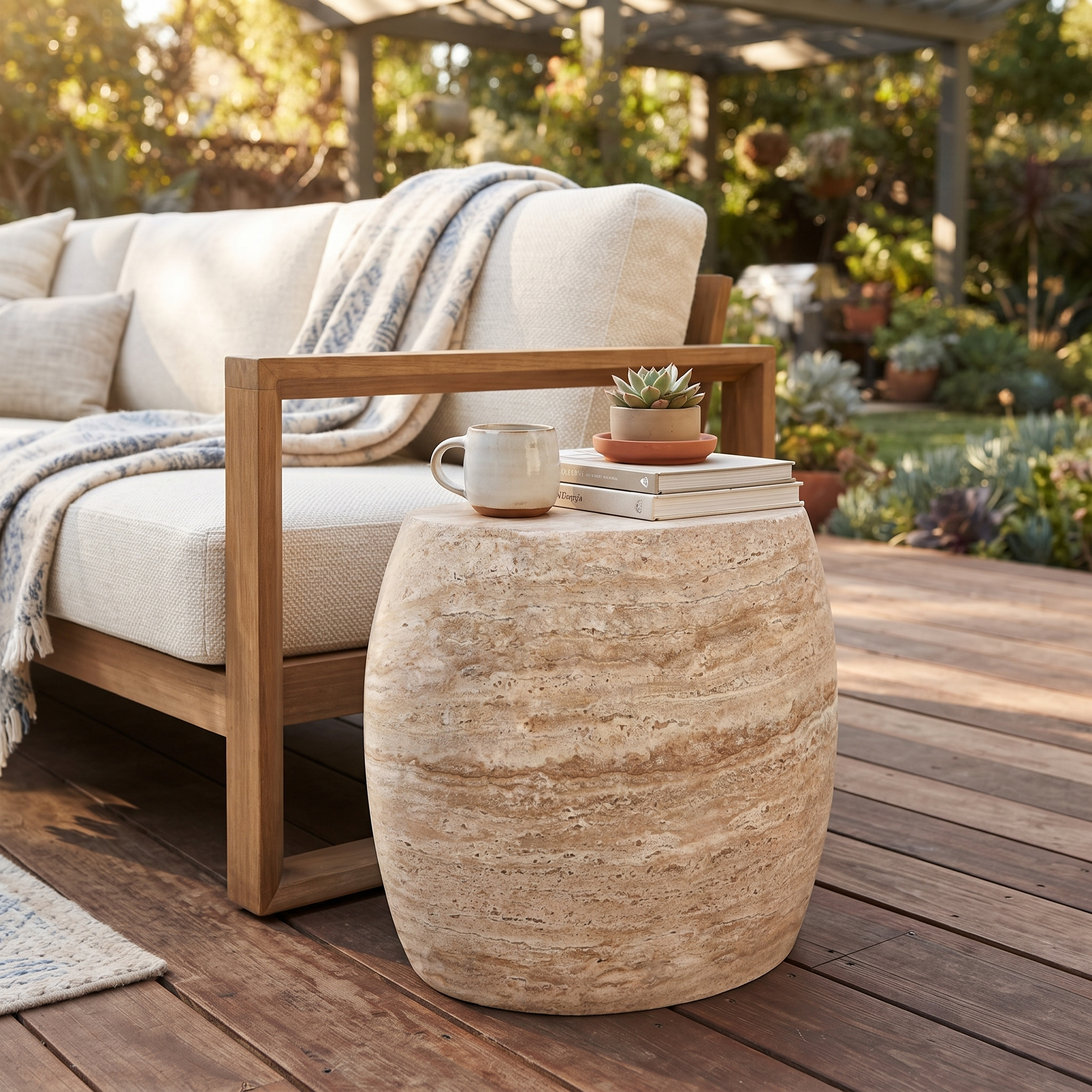 Petra End/Side Table in Fiberstone Barrel Shape Design