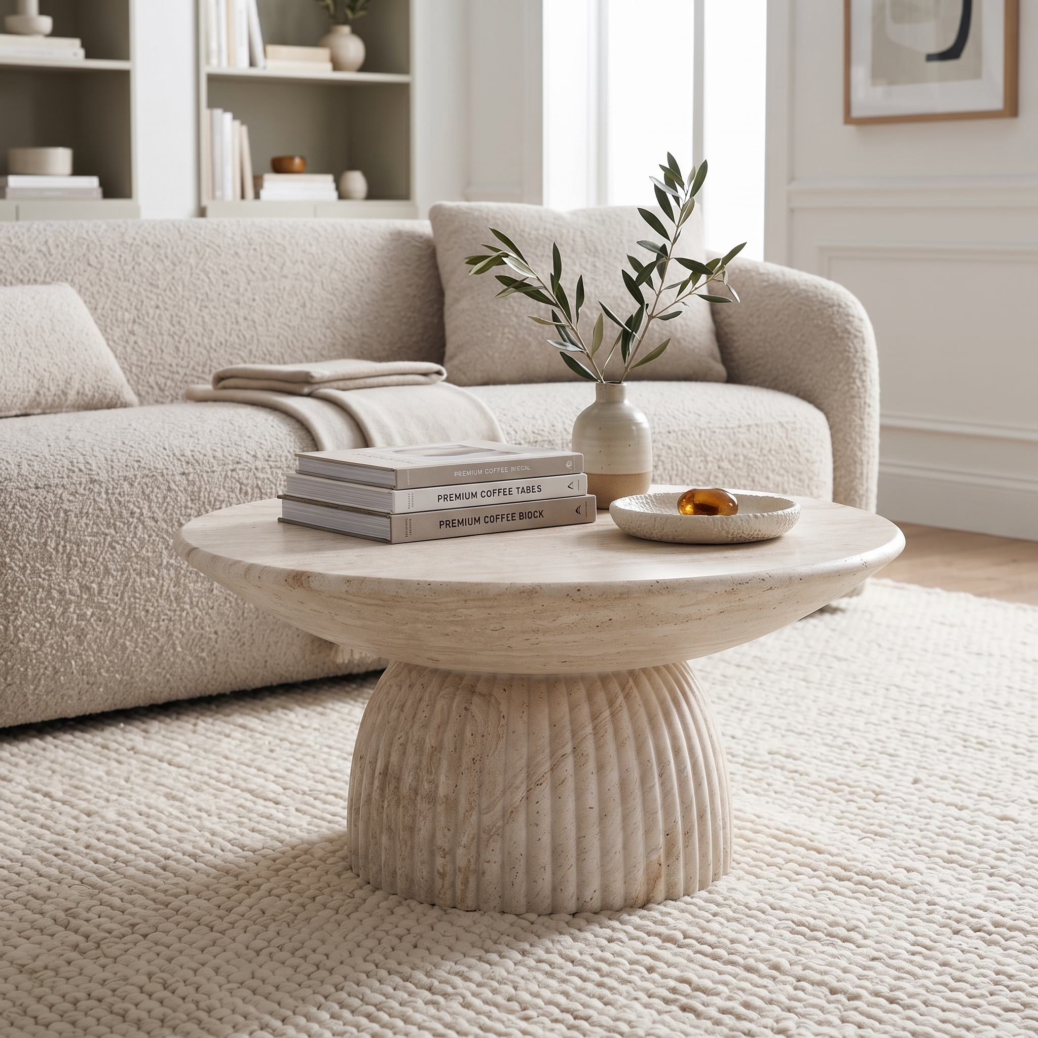Quarry Round Coffee Table in Fiberstone With Pedestal Base
