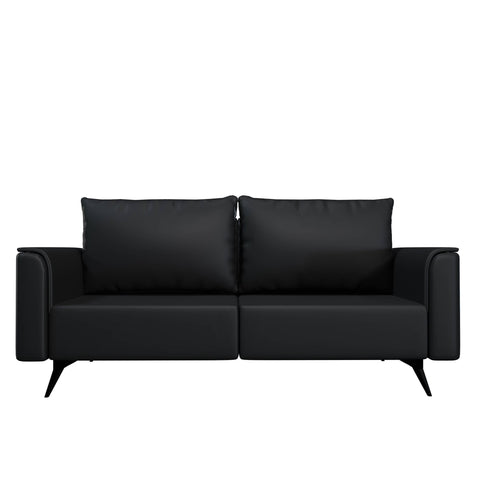 Rusk 3-Seater Leather Sofa with Stainless Steel Legs and Removable Cushions