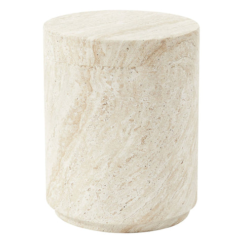 Ramble 14" Wide Round Side Fiberstone Table With Travertine/Painted Finish Tapered Base