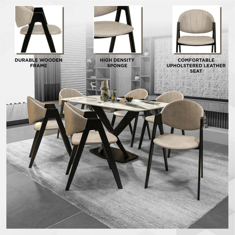 Savor Dining Chair in Leather/Polyester with Curved and Open-Back Design