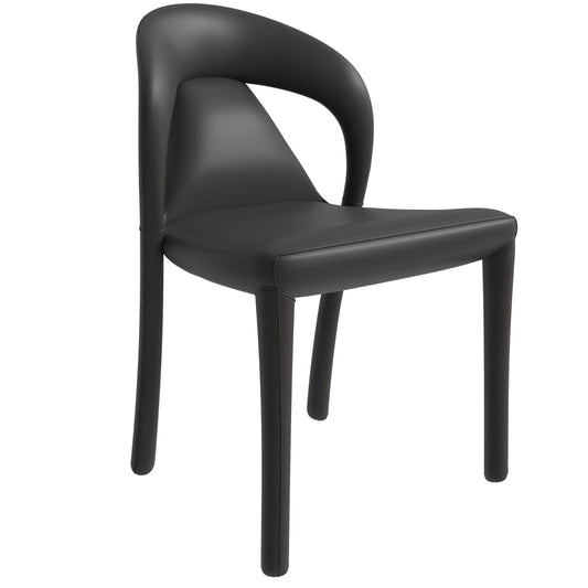 Solace Series Dining Chair Upholstered in Leather with Steel Legs and an Open Back Design