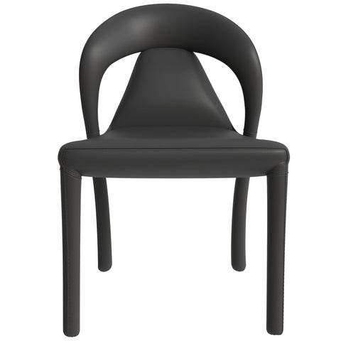 Solace Series Dining Chair Upholstered in Leather with Steel Legs and an Open Back Design