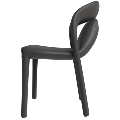 Solace Series Dining Chair Upholstered in Leather with Steel Legs and an Open Back Design