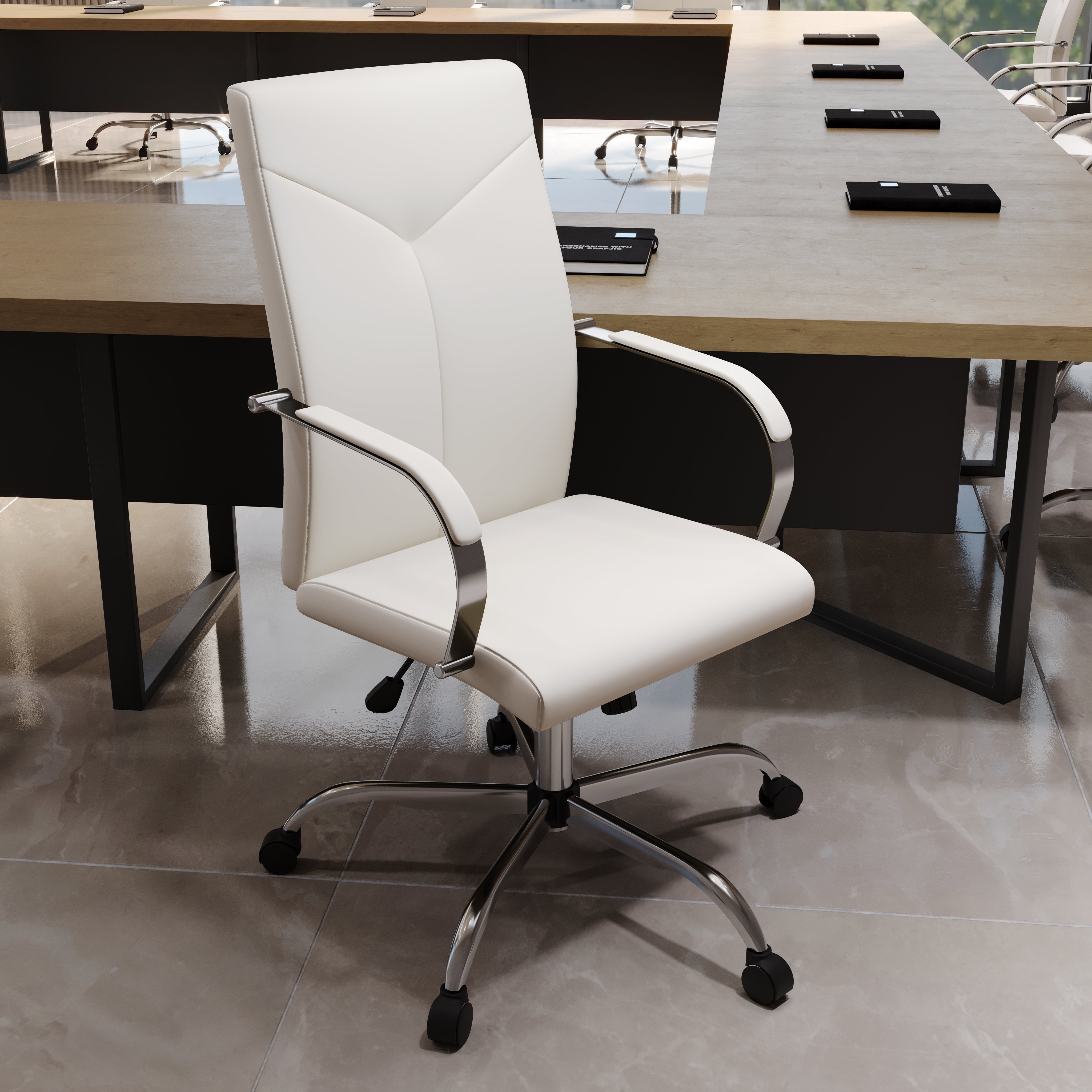 Sonora High-Back Leather Office Chair in Chrome Steel Base
