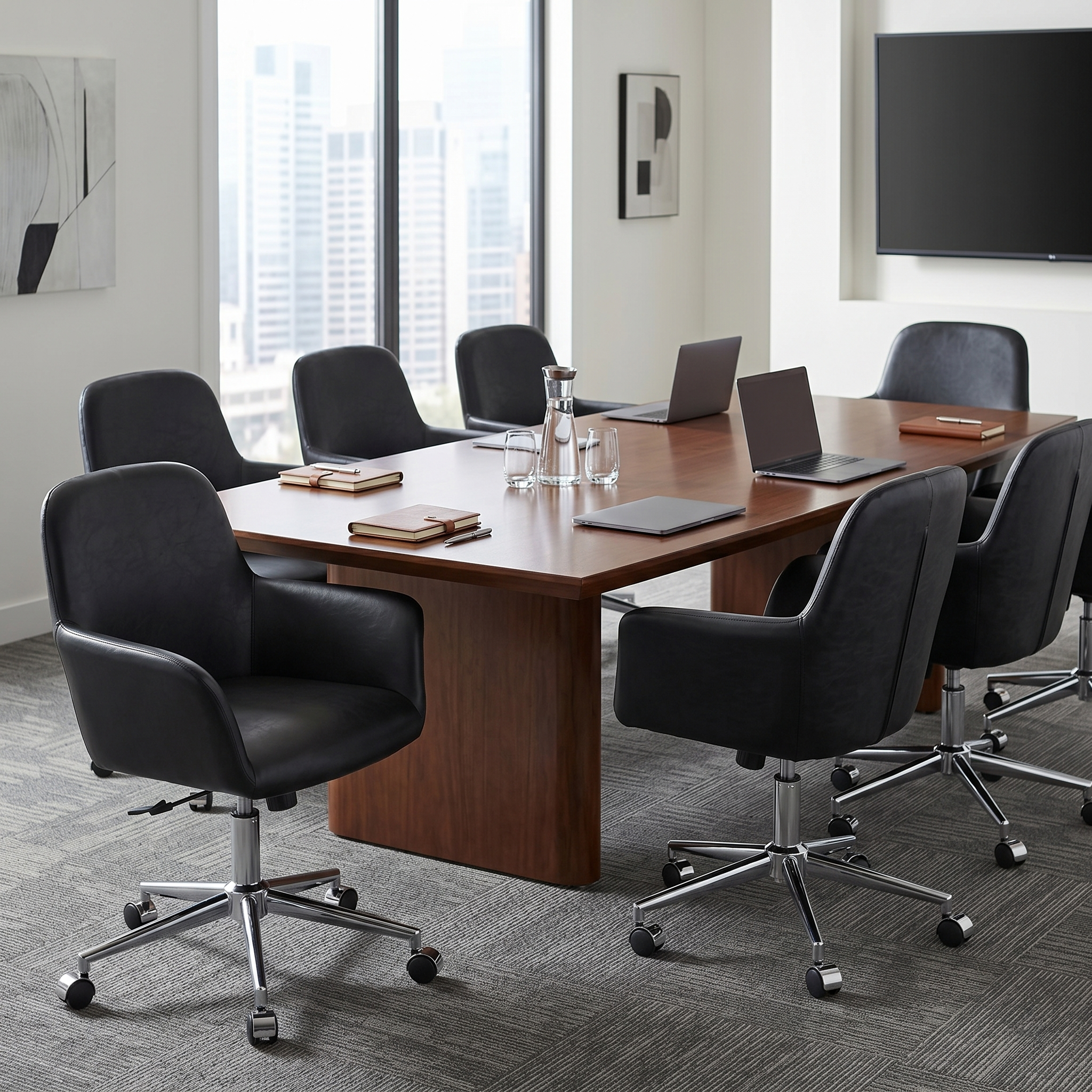 Vanguard Leather Mid-Back Office Chair with Chrome Metal Frame