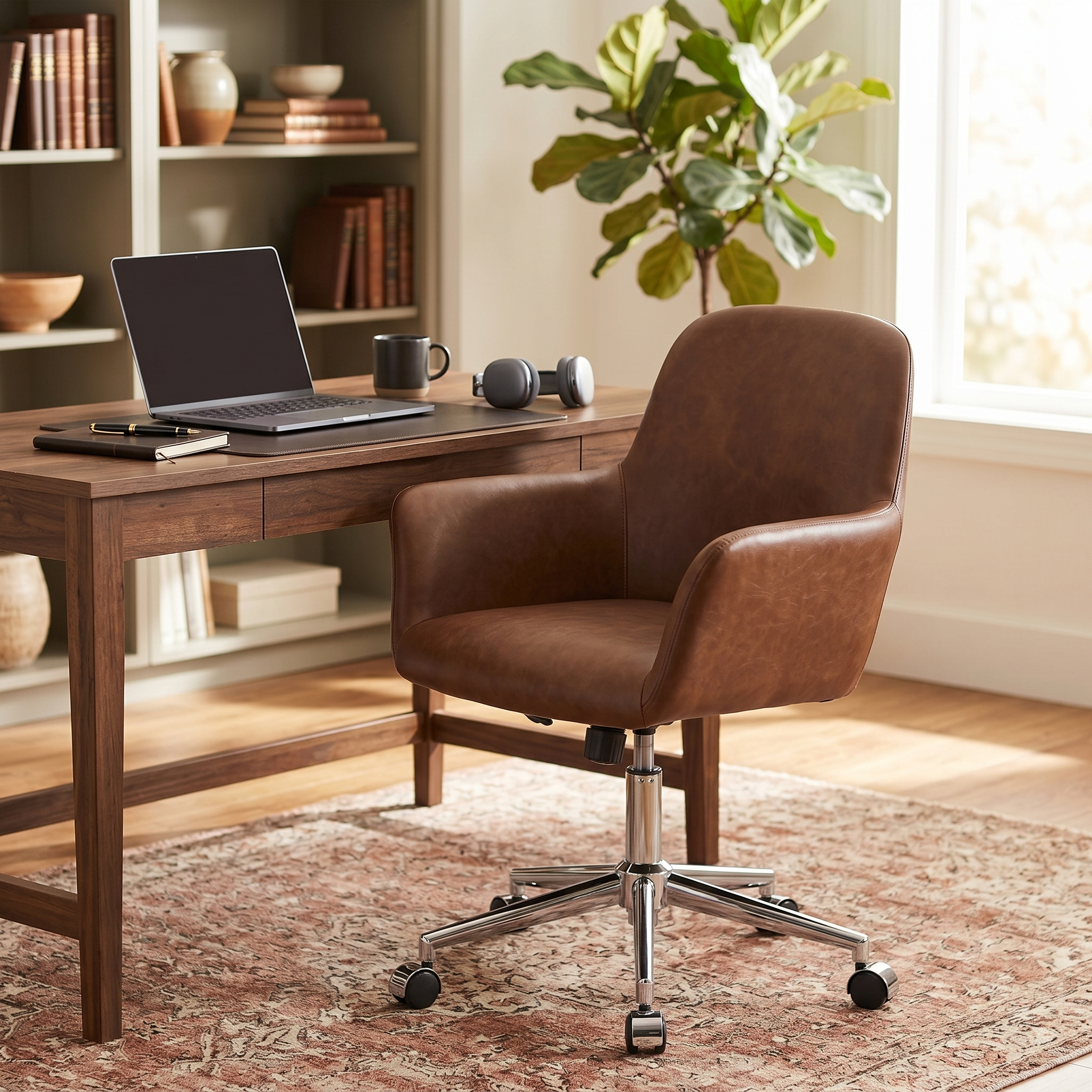 Vanguard Leather Mid-Back Office Chair with Chrome Metal Frame