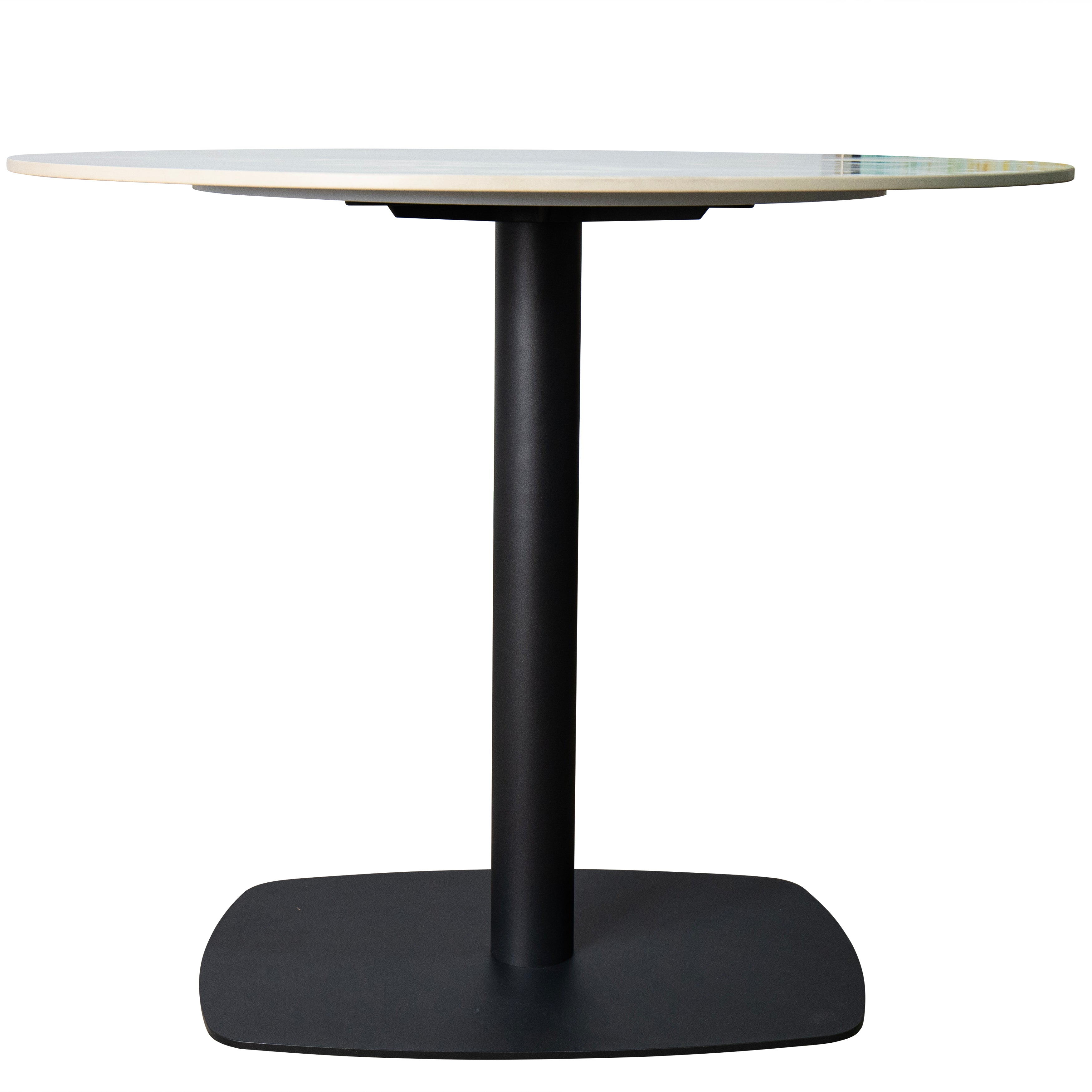 Vail Collection Dining Table Black Rectangle Base With 27"/36" Round Dark Brown MDF Wood/Sintered Stone Top