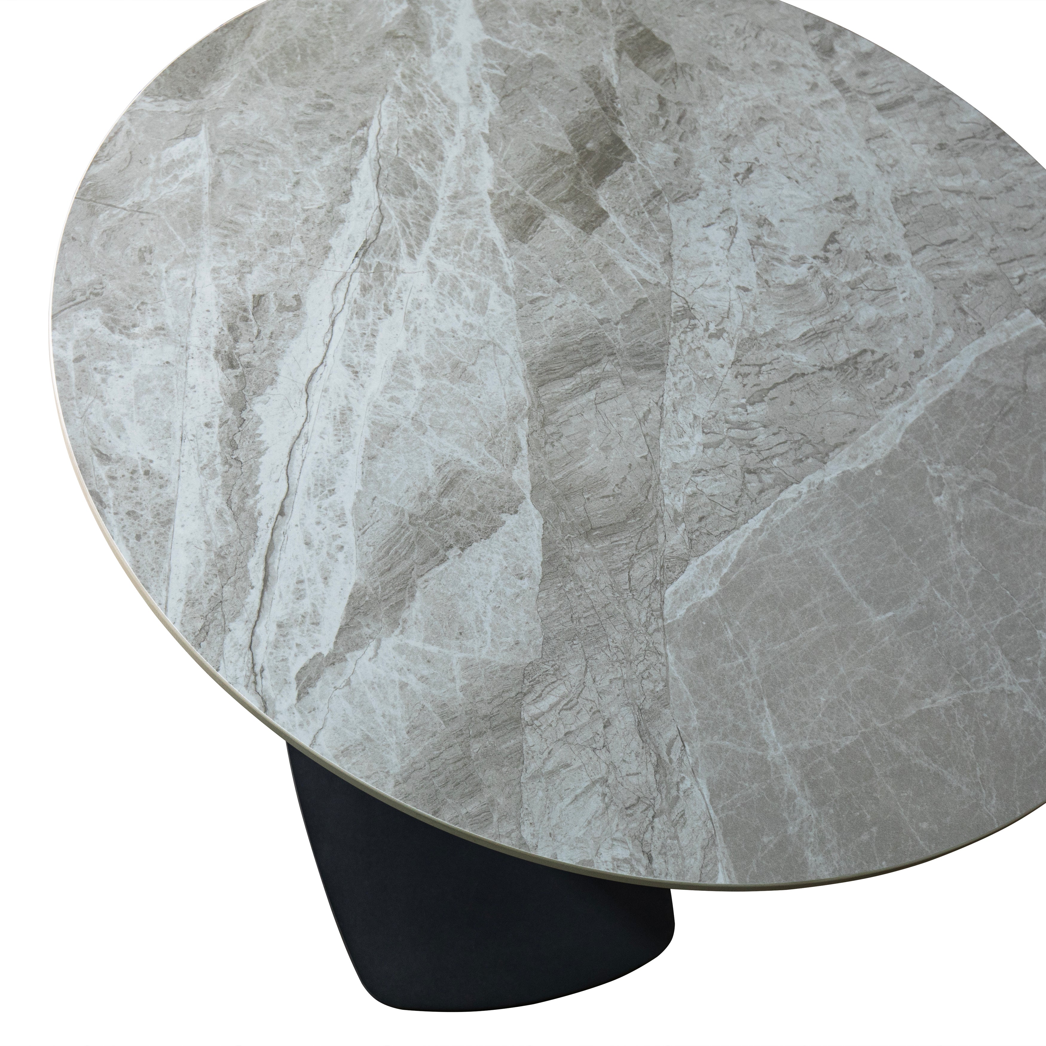 Vail Collection Dining Table Black Rectangle Base With 27"/36" Round Dark Brown MDF Wood/Sintered Stone Top