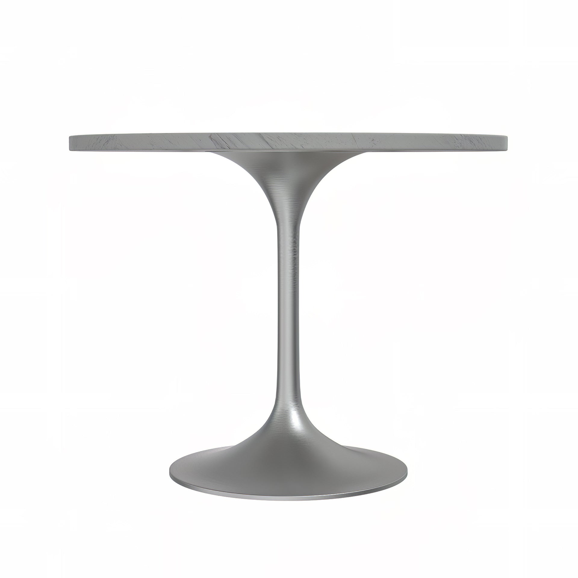 Verve Round Dining Table with MDF/Sintered Stone/Resin Tabletop in Silver Stainless Steel Pedestal Base
