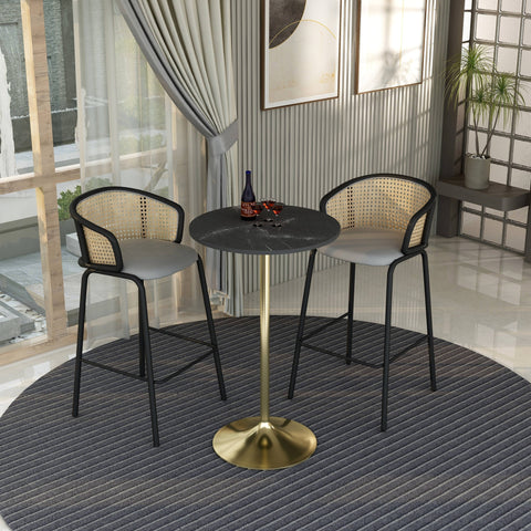 Verve Bar Height Dining Table with Round MDF, Sintered Stone, or Resin Top & Gold Stainless Steel Base