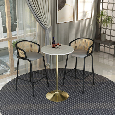 Verve Bar Height Dining Table with Round MDF, Sintered Stone, or Resin Top & Gold Stainless Steel Base