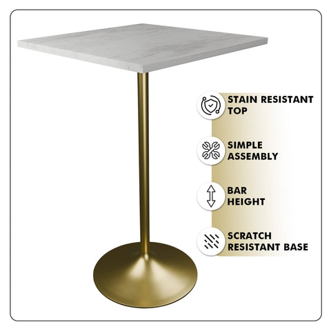 Verve Bar Height Dining Table with Square Resin Top and Gold Stainless Steel Base