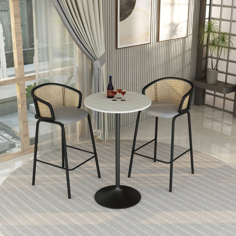 Verve Bar Height Dining Table with Round MDF, Sintered Stone, or Resin Top & Black Stainless Steel Base