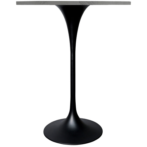 Verve Bar Height Dining Table with Round White Resin Top and Black Stainless Steel Base