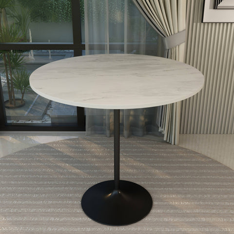 Verve Bar Height Dining Table with Round White Resin Top and Black Stainless Steel Base