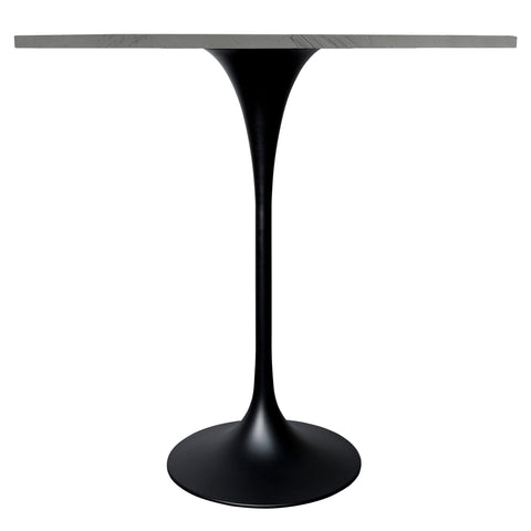 Verve Bar Height Dining Table with Round White Resin Top and Black Stainless Steel Base