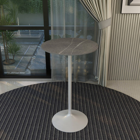 Verve Bar Height Dining Table with 27" Round Sintered Stone Top and White Stainless Steel Base