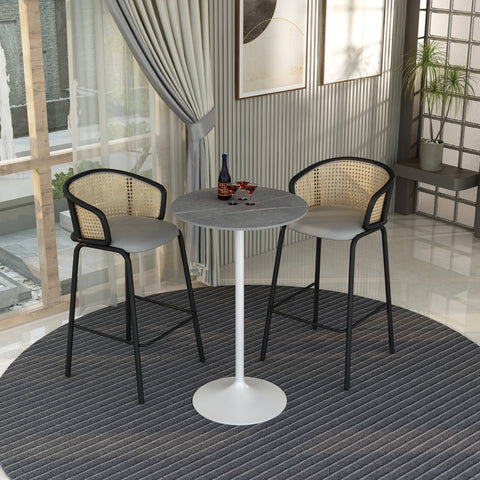 Verve Bar Height Dining Table with 27" Round Sintered Stone Top and White Stainless Steel Base