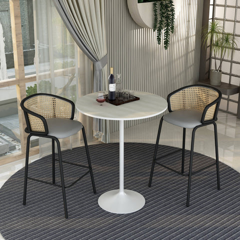 Verve Bar Height Dining Table with 36" Round MDF Top and White Stainless Steel Pedestal Base