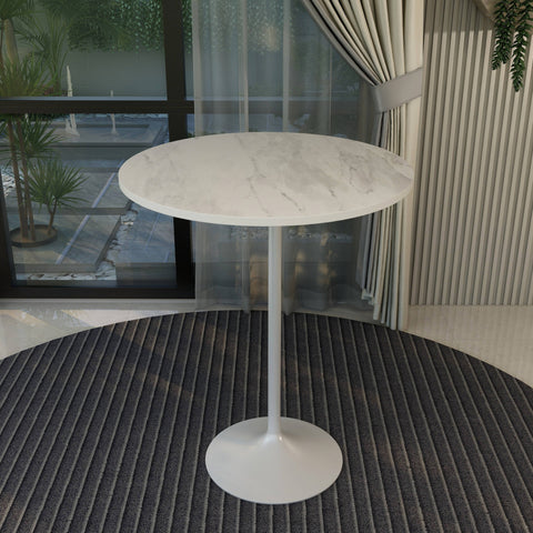 Verve Bar Height Dining Table with Round Resin Top and White Stainless Steel Base