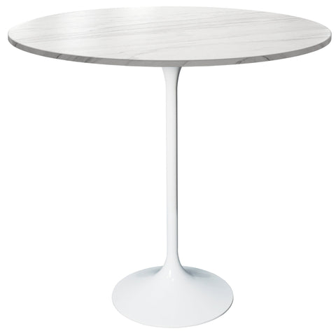 Verve Bar Height Dining Table with 36" Round Sintered Stone Top and White Stainless Steel Base