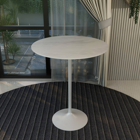 Verve Bar Height Dining Table with 36" Round Sintered Stone Top and White Stainless Steel Base