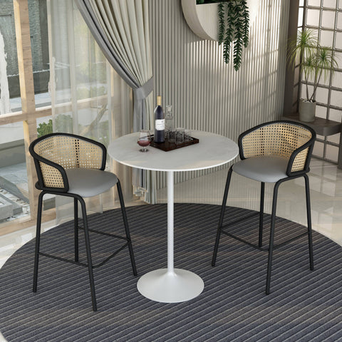 Verve Bar Height Dining Table with 36" Round Sintered Stone Top and White Stainless Steel Base