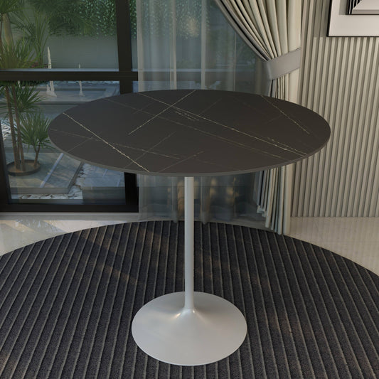 Verve Bar Height Dining Table with 48" Round Sintered Stone Top and White Stainless Steel Base