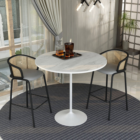 Verve Bar Height Dining Table with Round Resin Top and White Stainless Steel Base