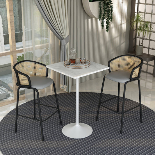 Verve Bar Height Dining Table with Square Resin Top and White Stainless Steel Base