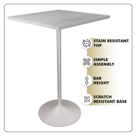 Verve Bar Height Dining Table with Square Resin Top and White Stainless Steel Base