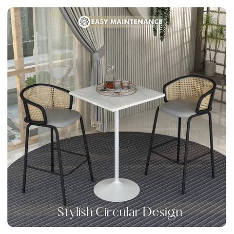 Verve Bar Height Dining Table with Square Resin Top and White Stainless Steel Base