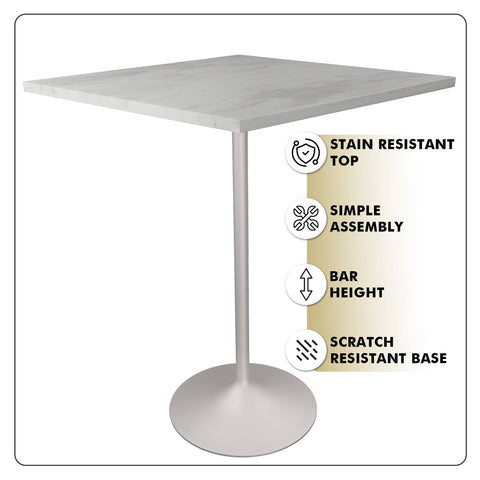 Verve Bar Height Dining Table with Square Resin Top and White Stainless Steel Base