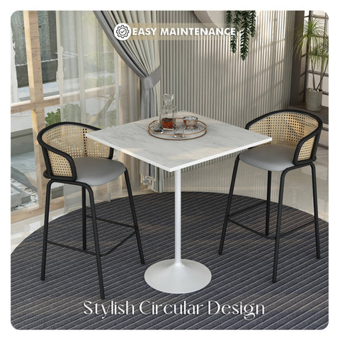 Verve Bar Height Dining Table with Square Resin Top and White Stainless Steel Base