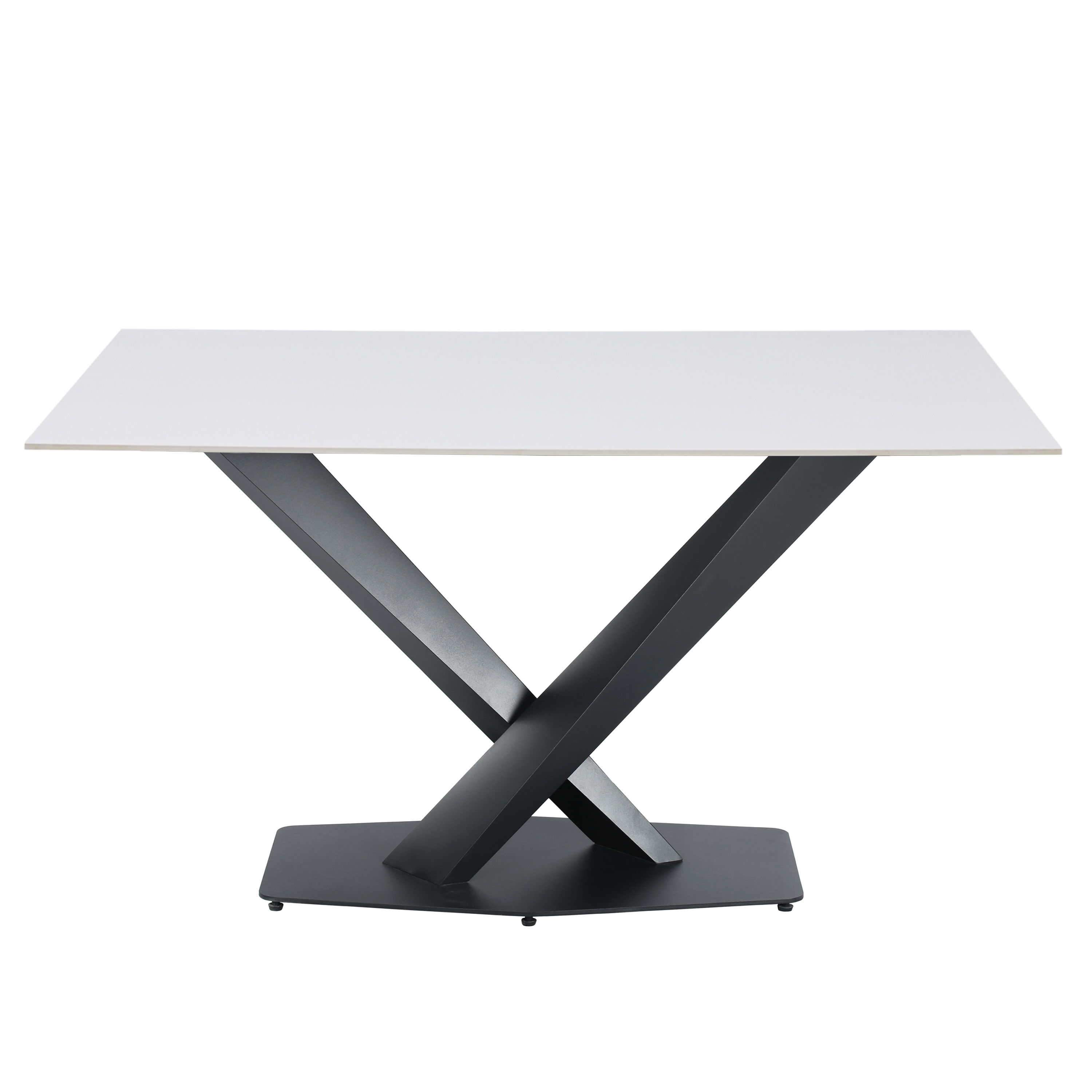 Voren Rectangular Dining Table with Sintered Stone / Glass Tabletop in Stainless Steel Double Pedestal Base