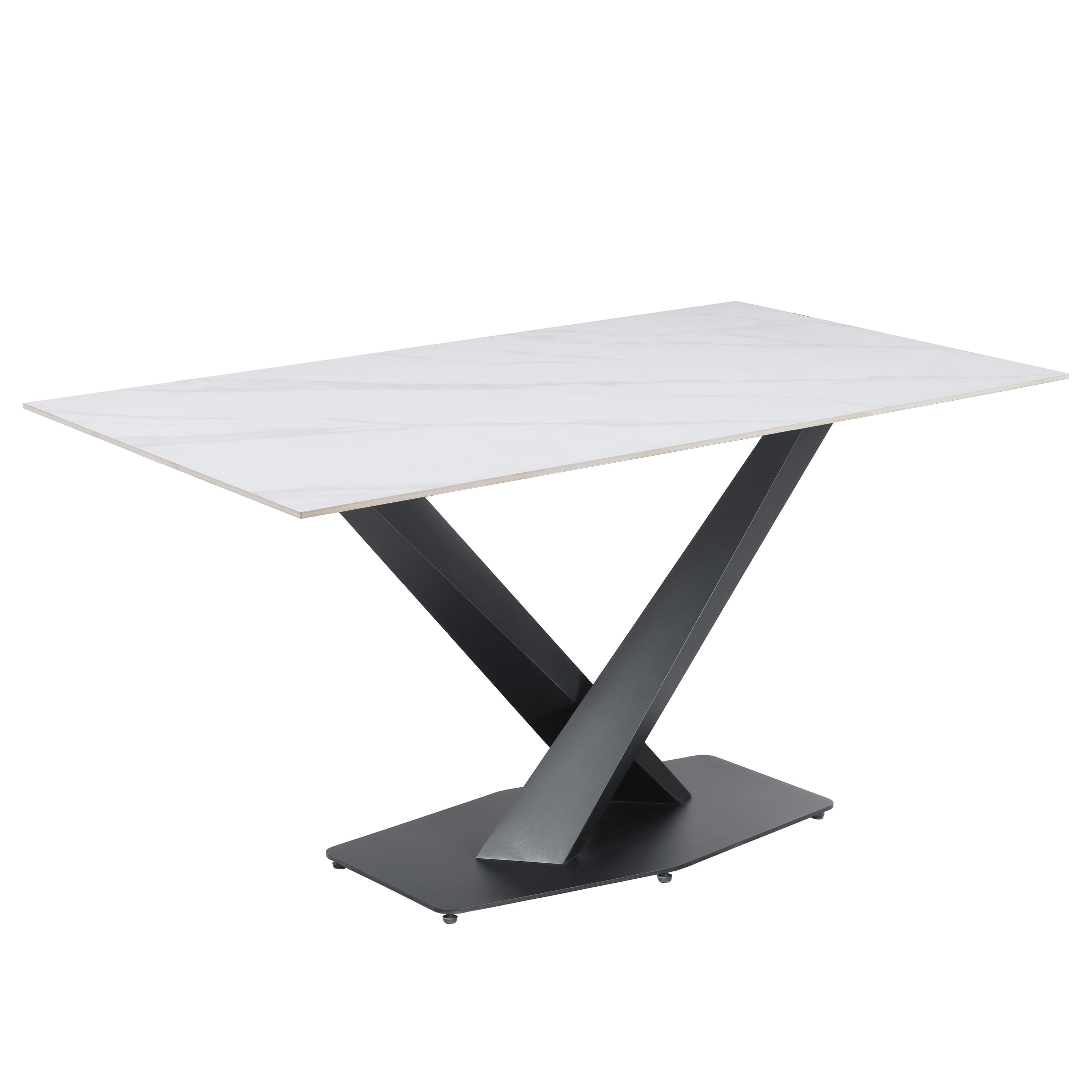 Voren Rectangular Dining Table with Sintered Stone / Glass Tabletop in Stainless Steel Double Pedestal Base