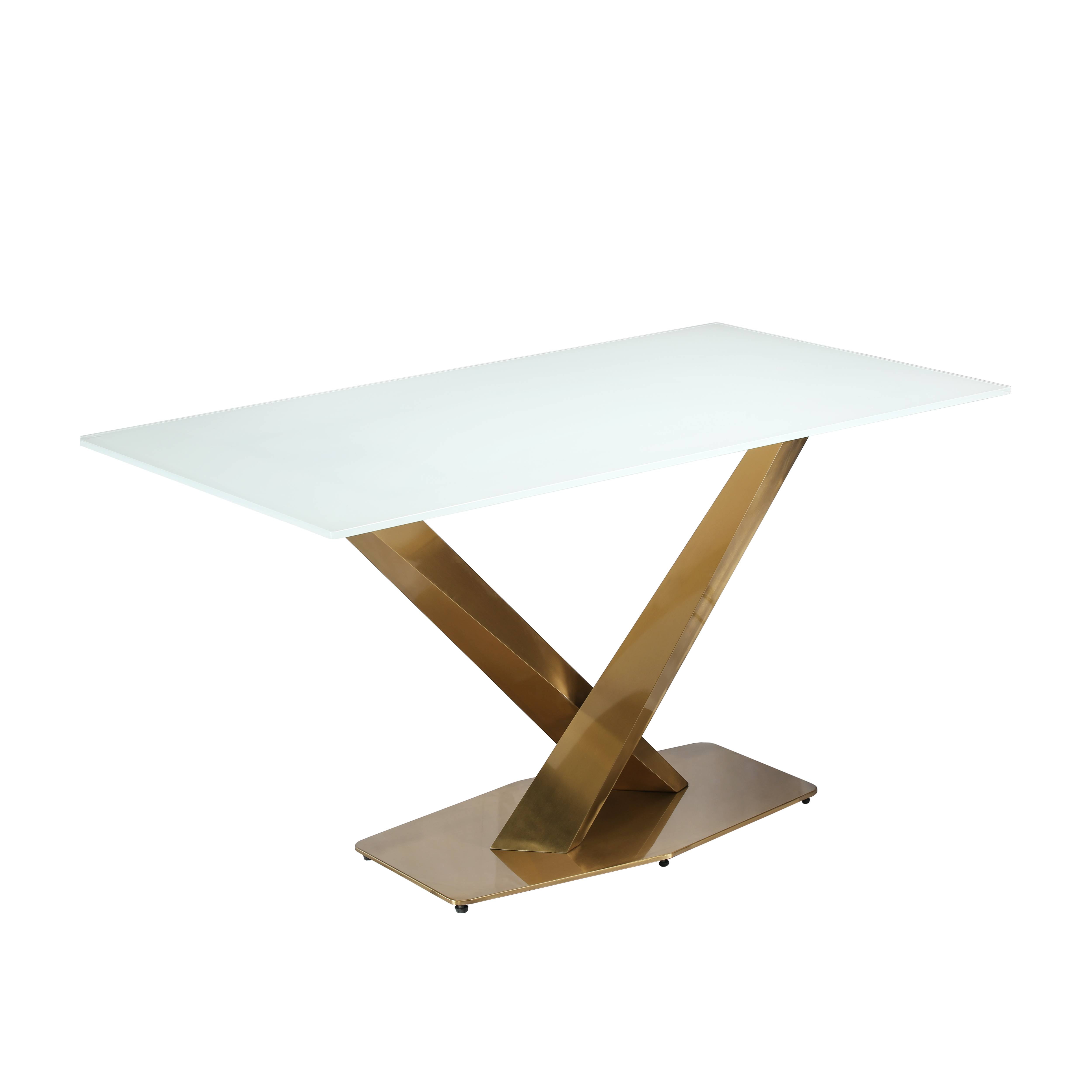 Voren Rectangular Dining Table with Glass Tabletop in Stainless Steel Pedestal Base