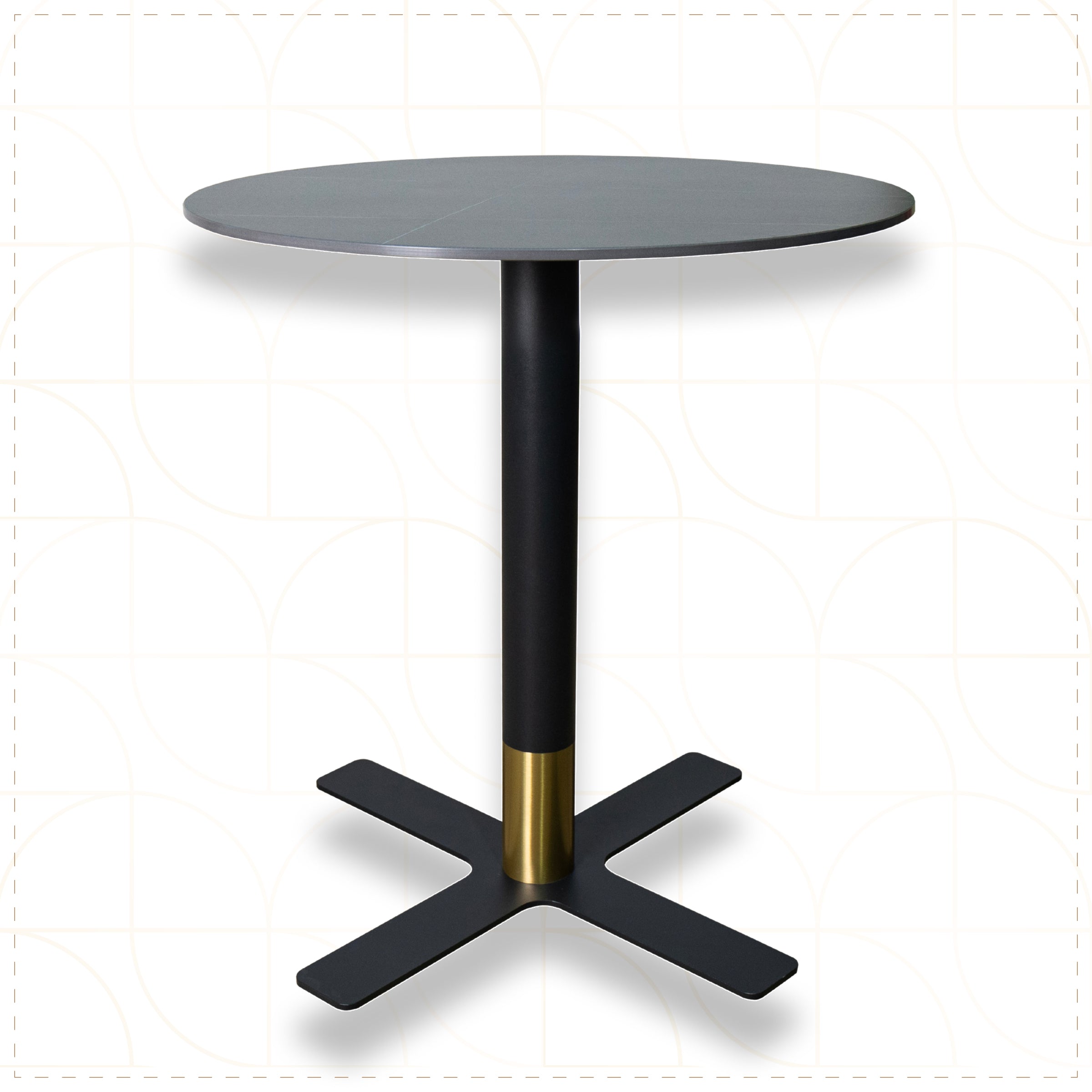 Vail Collection Dining Table Black/Gold X Base With Round MDF Wood/Sintered Stone Top