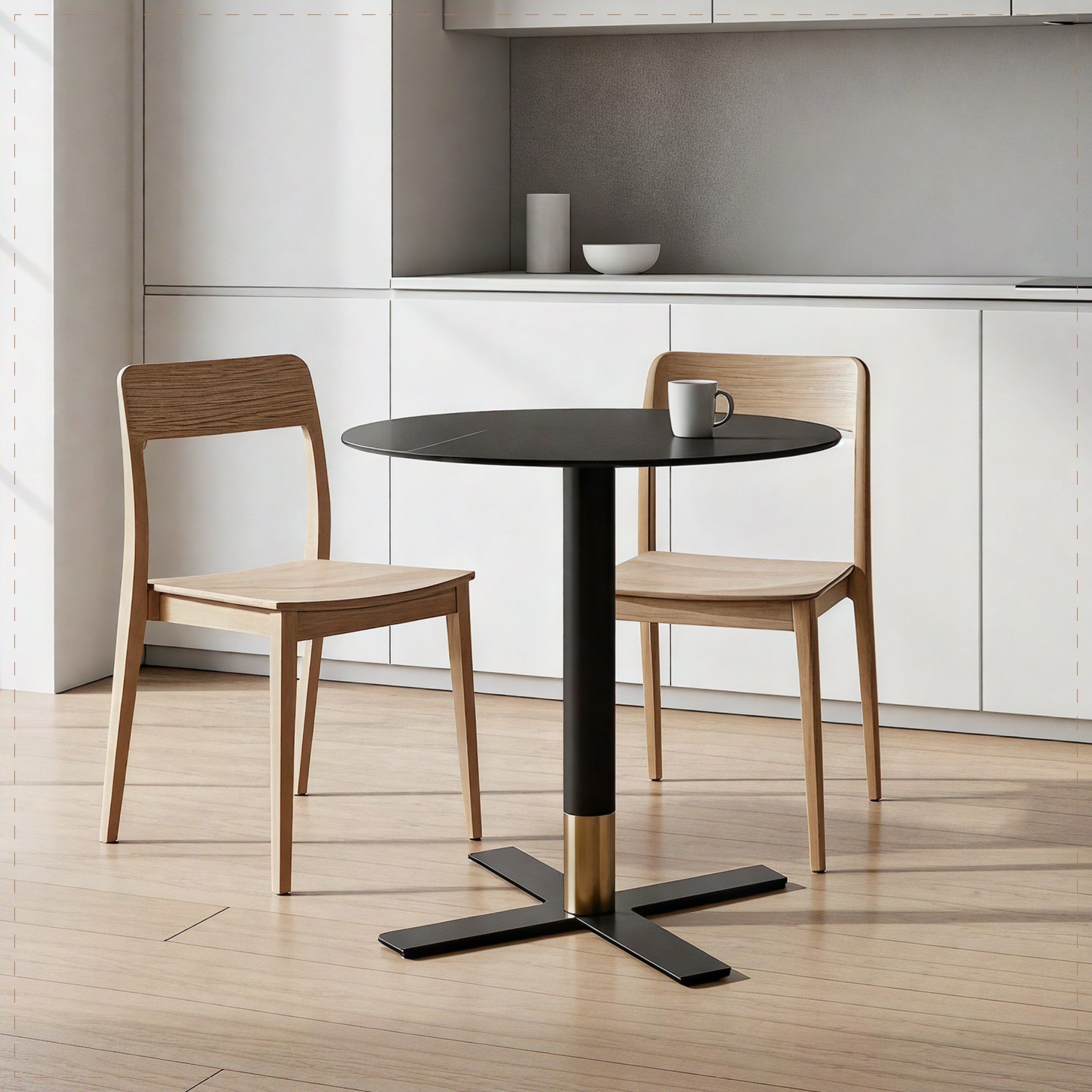 Vail Collection Dining Table Black/Gold X Base With Round MDF Wood/Sintered Stone Top