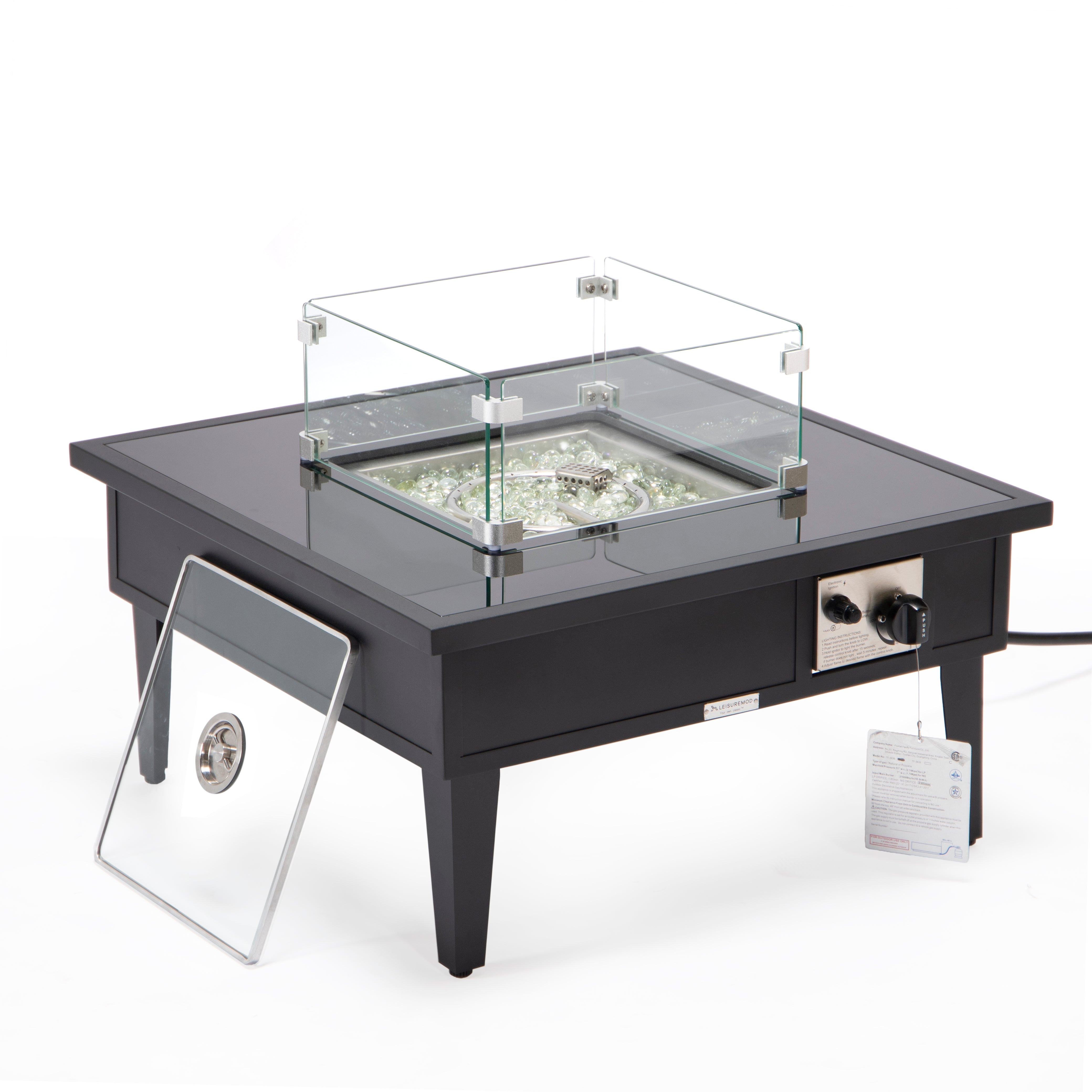 Walbrooke Modern Outdoor Square Fire Pit Table with Powder-Coated Aliuminum Frame Slats/Non Slats Design