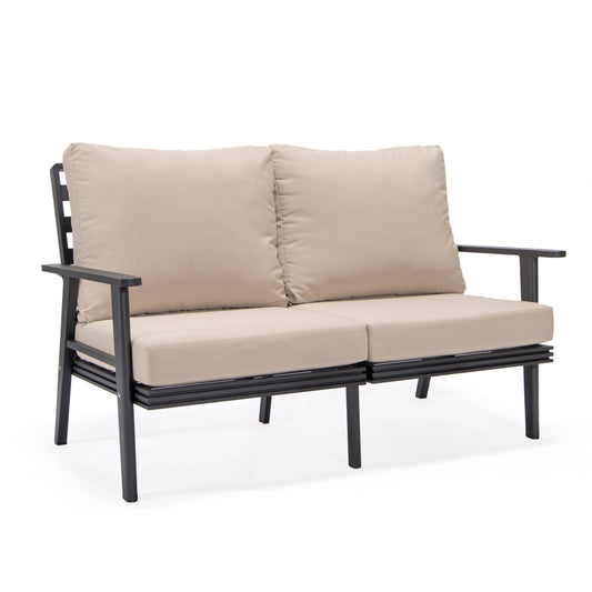 Walbrooke Modern Outdoor Patio Loveseat with Black Aluminum Frame and Removable Cushions